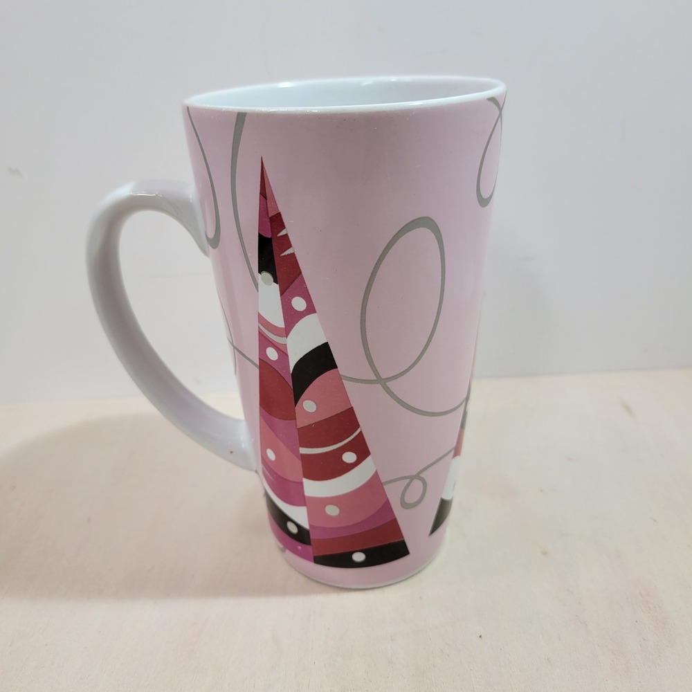 Starbucks Coffee Pink Tall Latte Mug 2004 Holiday Christmas Tree Design